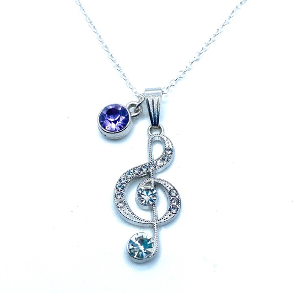 Treble Clef Music Note Necklace Rhinestone - Picture 5 of 7